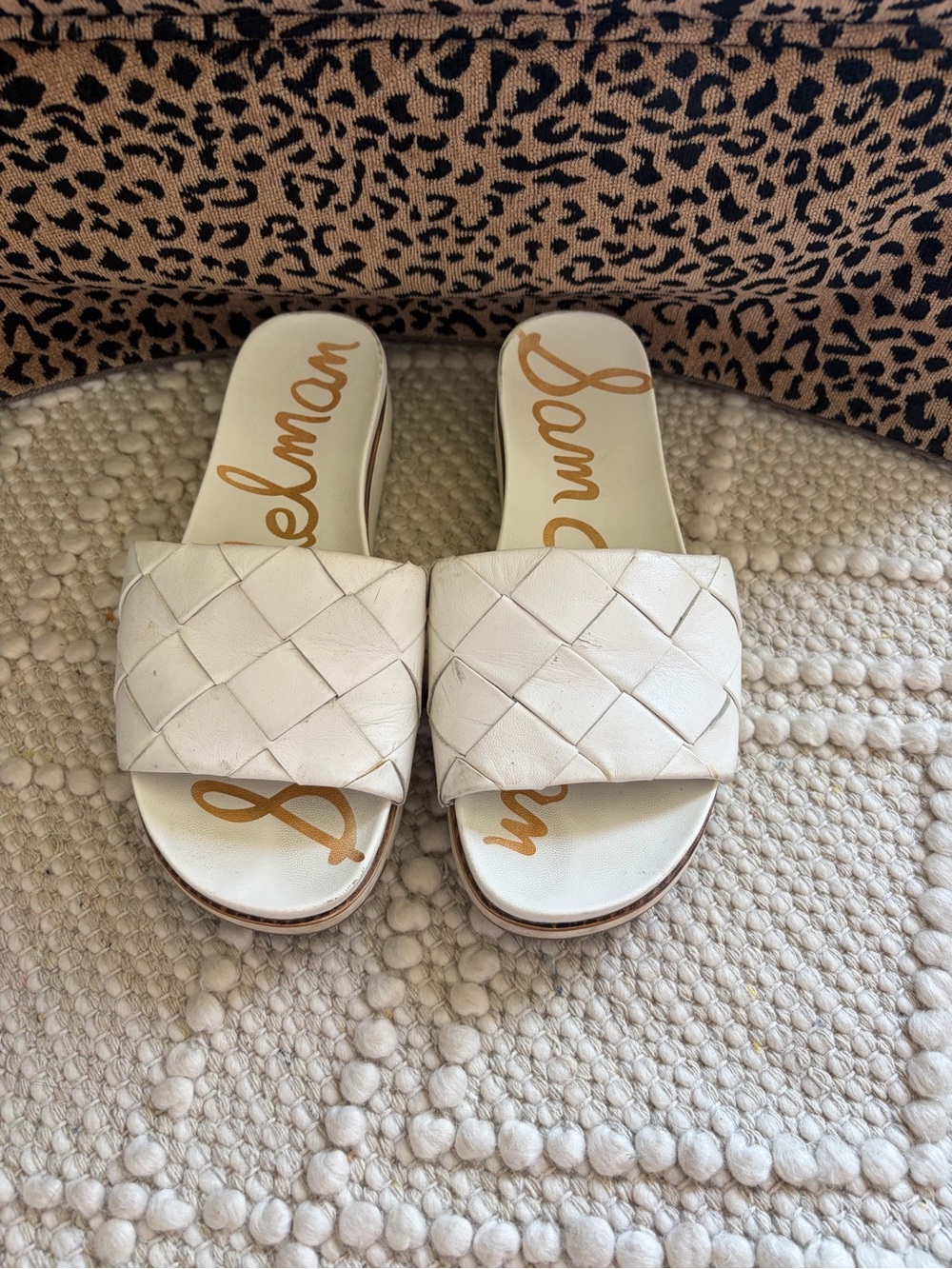 Sam Edelman Cream Woven Slide Sandals